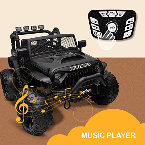 Uenjoy 12V Large Kids Electric Ride on Car 2 Seats Motorized Truck Battery Powered Children Electric Vehicles, Wheels Suspension, Remote Control, LED Lights, Music, Bluetooth, Black by Uenjoy
