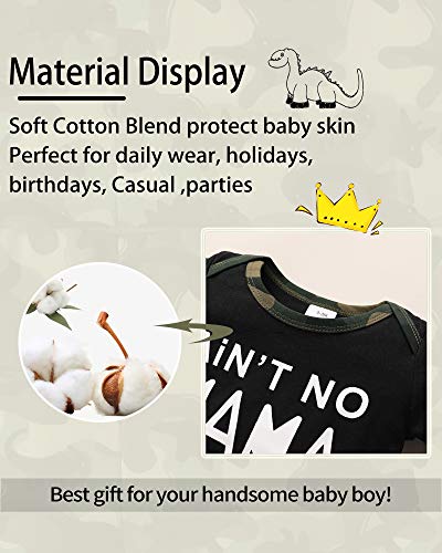 Baby Boy Clothes Newborn Boy Outfit 3-6 Months Romper Short Sleeve Ain't No Mama Like The One I Got Top Camouflage Long Pants with Hat Gift 3PC Infant Clothing Set from 