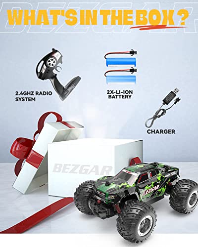 BEZGAR 20 Toy Grade 1:20 Scale Remote Control Car,2WD Top Speed 15 Km/h Electric Toy Off Road 2.4GHz RC Monster Vehicle Truck Crawler with Two Rechargeable Batteries for Boys Kids and Adults by BEZGAR