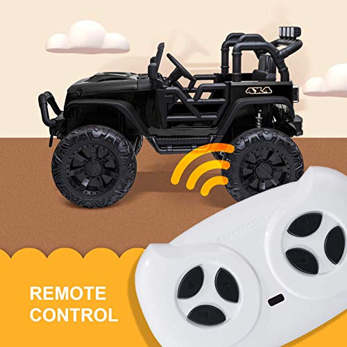 Uenjoy 12V Large Kids Electric Ride on Car 2 Seats Motorized Truck Battery Powered Children Electric Vehicles, Wheels Suspension, Remote Control, LED Lights, Music, Bluetooth, Black by Uenjoy
