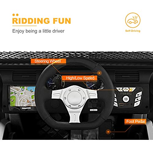 Uenjoy 12V Large Kids Electric Ride on Car 2 Seats Motorized Truck Battery Powered Children Electric Vehicles, Wheels Suspension, Remote Control, LED Lights, Music, Bluetooth, Black by Uenjoy