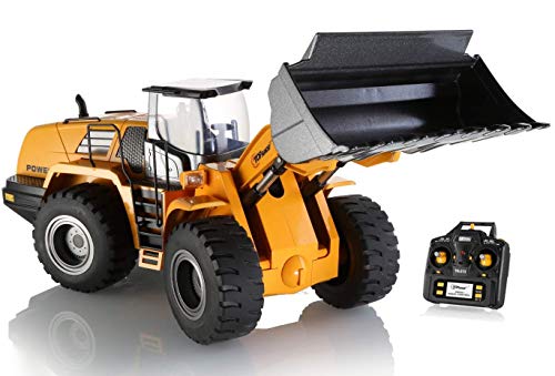 Top Race 10 Channel Full Functional Remote Control Front Loader Construction Tractor, Full Metal Bulldozer Toy Can Dig up to 3.5 Lbs, 1:14 Scale, Remote Control Construction Vehicles TR-213 by Top Race