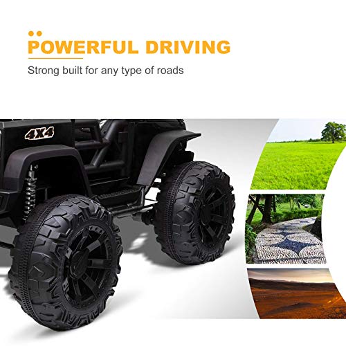 Uenjoy 12V Large Kids Electric Ride on Car 2 Seats Motorized Truck Battery Powered Children Electric Vehicles, Wheels Suspension, Remote Control, LED Lights, Music, Bluetooth, Black by Uenjoy