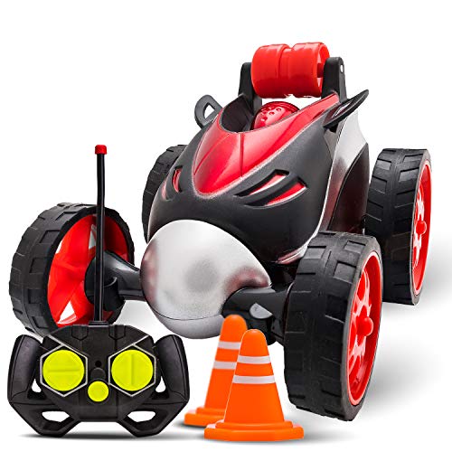 Atlasonix Remote Control Car for Boys - RC Stunt Car Toy | 4-Wheel Drive Car Spins and Flips | Indoor and Outdoor w/ Bonus - 6 Traffic Cones | Gift for Kids 3-10 | Size 7 x 5 in (Red) by Atlasonix