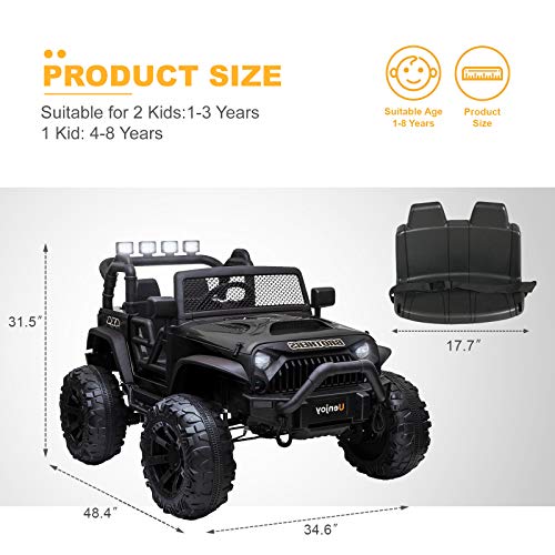 Uenjoy 12V Large Kids Electric Ride on Car 2 Seats Motorized Truck Battery Powered Children Electric Vehicles, Wheels Suspension, Remote Control, LED Lights, Music, Bluetooth, Black by Uenjoy