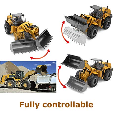 Top Race 10 Channel Full Functional Remote Control Front Loader Construction Tractor, Full Metal Bulldozer Toy Can Dig up to 3.5 Lbs, 1:14 Scale, Remote Control Construction Vehicles TR-213 by Top Race
