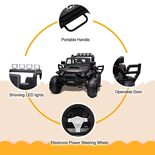 Uenjoy 12V Large Kids Electric Ride on Car 2 Seats Motorized Truck Battery Powered Children Electric Vehicles, Wheels Suspension, Remote Control, LED Lights, Music, Bluetooth, Black by Uenjoy