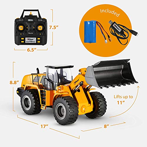 Top Race 10 Channel Full Functional Remote Control Front Loader Construction Tractor, Full Metal Bulldozer Toy Can Dig up to 3.5 Lbs, 1:14 Scale, Remote Control Construction Vehicles TR-213 by Top Race