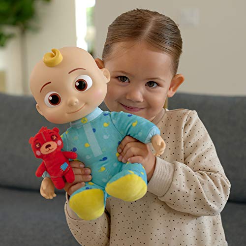 CoComelon Official Musical Bedtime JJ Doll, Soft Plush Body â Press Tummy and JJ sings clips from âYes, Yes, Bedtime Song,â â Includes Feature Plush and Small Pillow Plush Teddy Bear â Toys for Babies by Jazwares, LLC