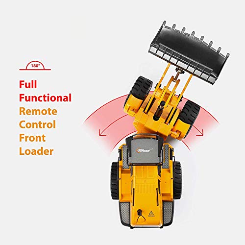 Top Race 10 Channel Full Functional Remote Control Front Loader Construction Tractor, Full Metal Bulldozer Toy Can Dig up to 3.5 Lbs, 1:14 Scale, Remote Control Construction Vehicles TR-213 by Top Race