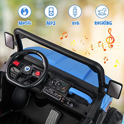 OLAKIDS 2 Seater Ride On UTV, 12V Kids Electric Vehicle Dump Truck with Remote Control, Dump Bed and Extra Shovel, Toddlers Battery Powered Car with Music, USB, AUX, Rocking Function (Blue) from Olakids