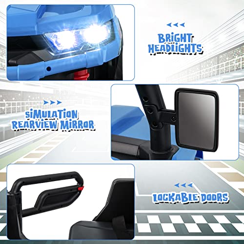 OLAKIDS 2 Seater Ride On UTV, 12V Kids Electric Vehicle Dump Truck with Remote Control, Dump Bed and Extra Shovel, Toddlers Battery Powered Car with Music, USB, AUX, Rocking Function (Blue) from Olakids