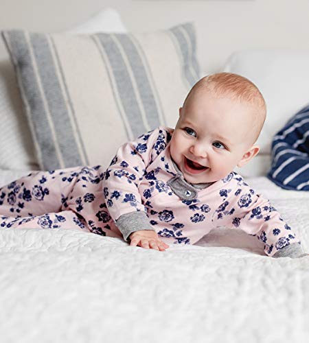 Burt's Bees Baby baby girls & Play, Organic One-piece Romper-jumpsuit Pj, Zip Front Footed Pajama and Toddler Sleepers, Indigo Flowers, 3-6 Months US by Burt's Bees Baby