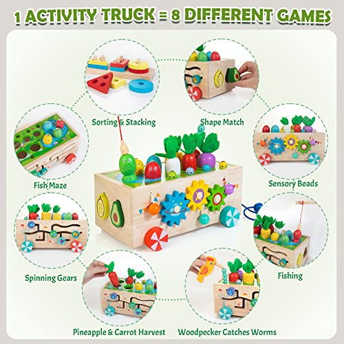 JUSTWOOD Montessori Educational Toys for Toddlers Age 12+ Months, 8-in-1 Wooden Activity Truck Toy Set Includes Bonus Sorting & Stacking Toy, Gift for Kids Age 1-3 from ShenZhen MaxLink Century Technology Co.,Ltd.