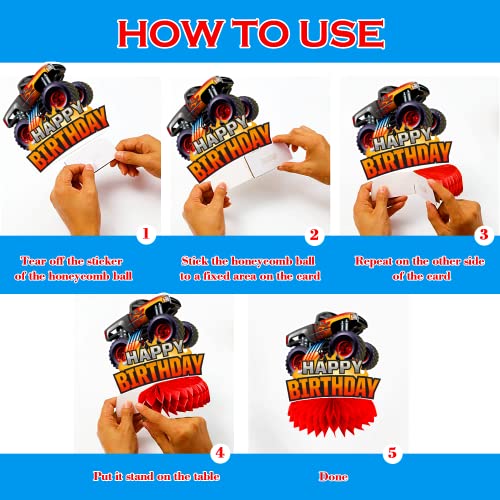 Truck Birthday Party Supplies, 8pcs Truck Decorations Honeycomb Centerpieces, 3D Double-sided Truck Table Decorations for Truck Birthday Party Decorations by cifeeo