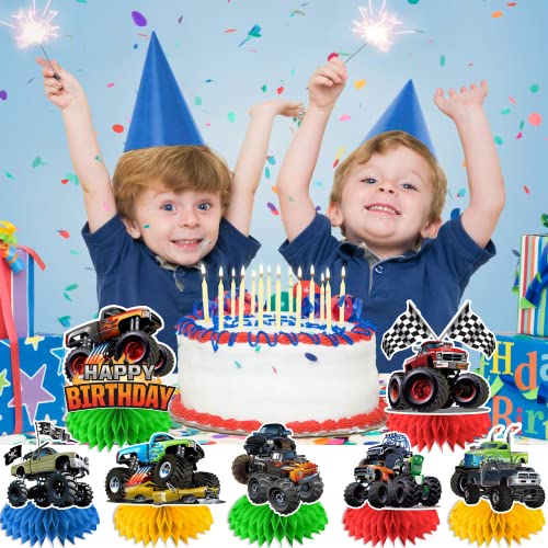 Truck Birthday Party Supplies, 8pcs Truck Decorations Honeycomb Centerpieces, 3D Double-sided Truck Table Decorations for Truck Birthday Party Decorations by cifeeo