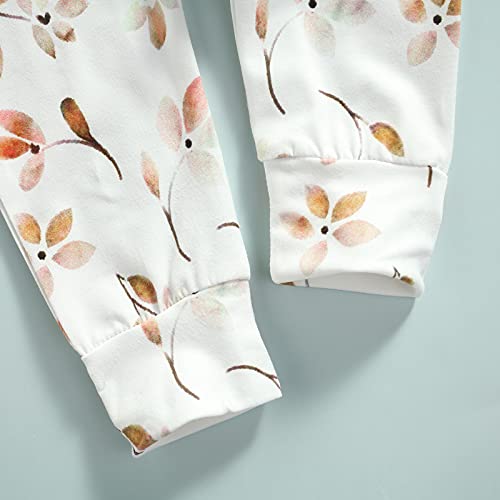 Baby Girl Clothes Set Fall 3 6 9 12 18 24 Months Long Sleeve Sweatshirt & Floral Print Pants & Headband Outfits (Light Brown , 18-24 Months ) by Mandizy