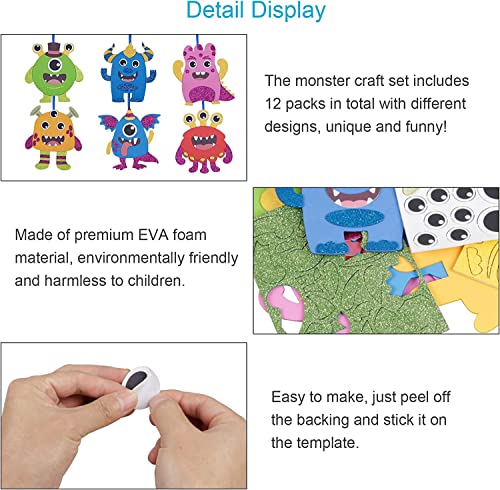 Fennoral 12 Pack Valentine's Day Craft Kit Monster Crafts for Kids Make Your Own Monster Foam Stickers Ornament DIY Arts and Crafts for Kids Girls Boys Party Favor Supplies Birthday Gifts by Fennoral