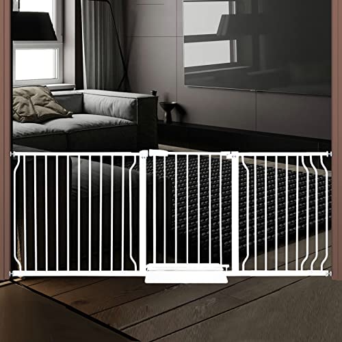 Galle Bear Extra Wide Baby Gate Pressure Mount Extra Wide Dog Gate Tension Indoor Safety Dog Gates White Metal Large Pet Gate for Stairs,Doorways(76.4"--81.1"/194cm-206cm) by Galle Bear