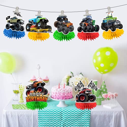 Truck Birthday Party Supplies, 8pcs Truck Decorations Honeycomb Centerpieces, 3D Double-sided Truck Table Decorations for Truck Birthday Party Decorations by cifeeo