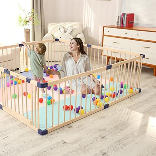 GURLLEU Natural Wooden Baby Playpen with Door, Foldable Kids Play Fence for Spacious Play Space Indoor Gates for Kids Safety Fence Baby Play Area Activity Center Playard from GURLLEU
