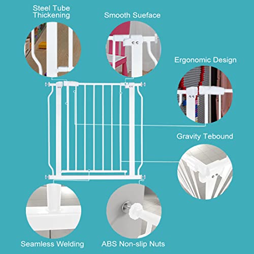 Galle Bear Extra Wide Baby Gate Pressure Mount Extra Wide Dog Gate Tension Indoor Safety Dog Gates White Metal Large Pet Gate for Stairs,Doorways(76.4"--81.1"/194cm-206cm) by Galle Bear