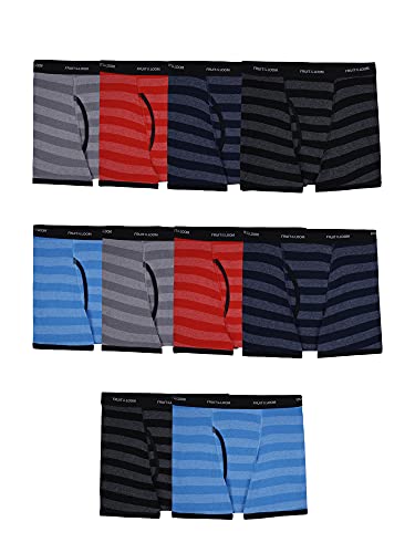 Fruit of the Loom Tag Free Cotton Boxer Briefs, Boy - 10 Pack - Traditional Fly Stripes, Small by Fruit of the Loom