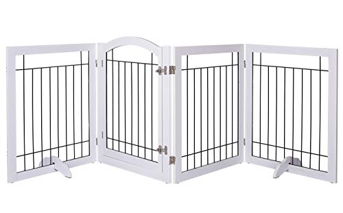 SPIRICH 96-inch Extra Wide 30-inches Tall Dog Gate with Door Walk Through, Freestanding Wire Pet Gate for The House, Doorway, Stairs, Pet Puppy Safety Fence, Support Feet Included (White) from Spirich