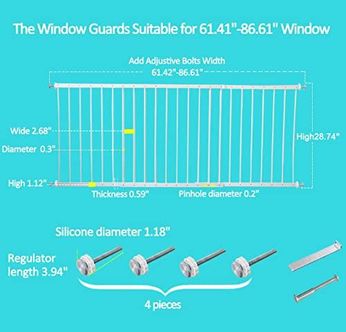 WAOWAO Window Safety Guards for Children Kids Child Toddler Pets Proof Extra Wide White Tension Security Window Guard Gate for Home Fit 31.50"-86.62" Sliding Windows (3 Piece ï¼61.41"-86.61")) by WAOWAO