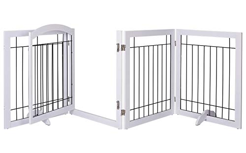 SPIRICH 96-inch Extra Wide 30-inches Tall Dog Gate with Door Walk Through, Freestanding Wire Pet Gate for The House, Doorway, Stairs, Pet Puppy Safety Fence, Support Feet Included (White) from Spirich