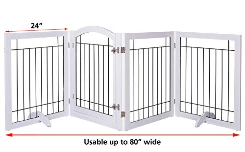 SPIRICH 96-inch Extra Wide 30-inches Tall Dog Gate with Door Walk Through, Freestanding Wire Pet Gate for The House, Doorway, Stairs, Pet Puppy Safety Fence, Support Feet Included (White) from Spirich