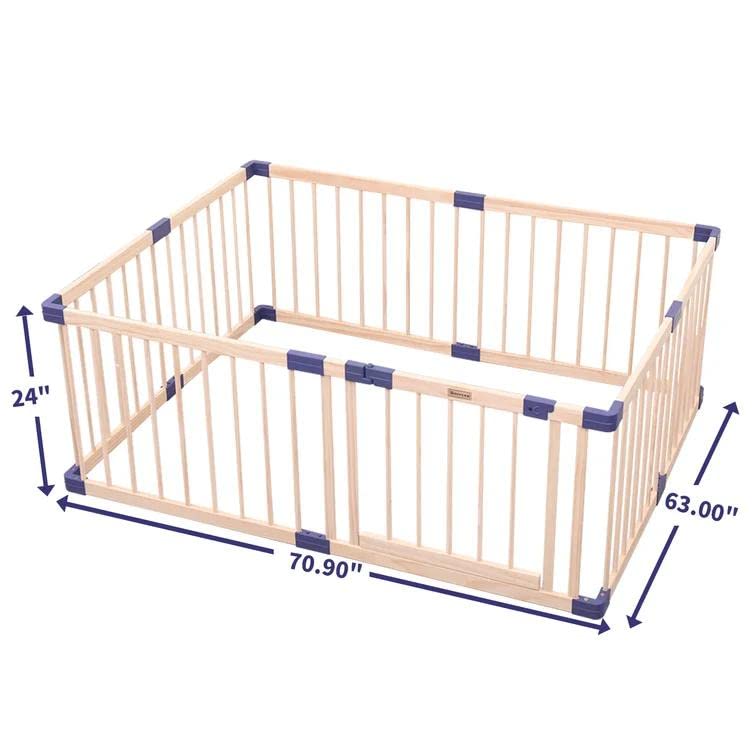 GURLLEU Natural Wooden Baby Playpen with Door, Foldable Kids Play Fence for Spacious Play Space Indoor Gates for Kids Safety Fence Baby Play Area Activity Center Playard from GURLLEU