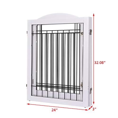 SPIRICH 96-inch Extra Wide 30-inches Tall Dog Gate with Door Walk Through, Freestanding Wire Pet Gate for The House, Doorway, Stairs, Pet Puppy Safety Fence, Support Feet Included (White) from Spirich