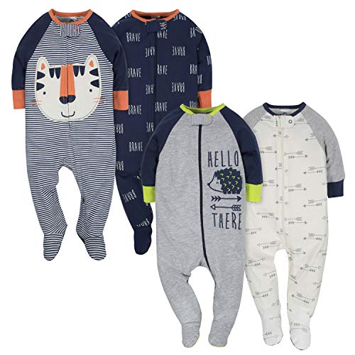 Gerber Baby Boys' 4 Pack Sleep 'N Play Footie, Tiger/Hedgehog, 3-6 Months from GERLO