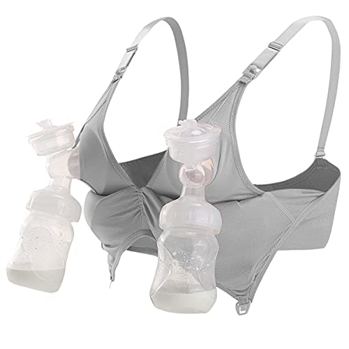 iloveSIA 2 in 1Nursing & Pumping Bra Breastfeeding-Pumps Bra Grey Size XL from 