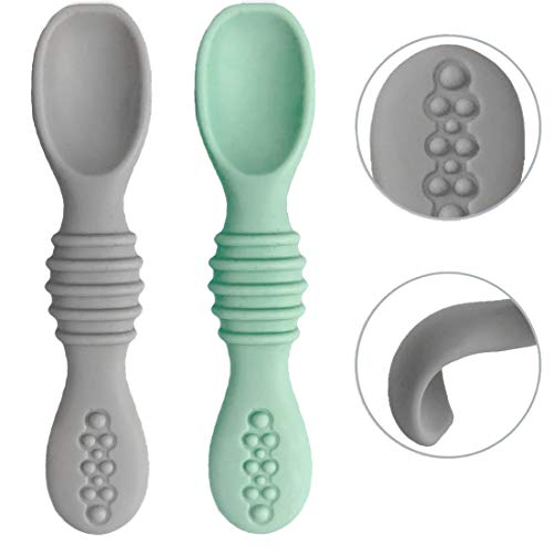 Otterlove Silicone Baby Spoons â 100% Platinum Pure LFGB Silicone Soft-Tip â Self Feeding Training Spoon for Baby Led Weaning (Sage & Sand) from Platinum Pure