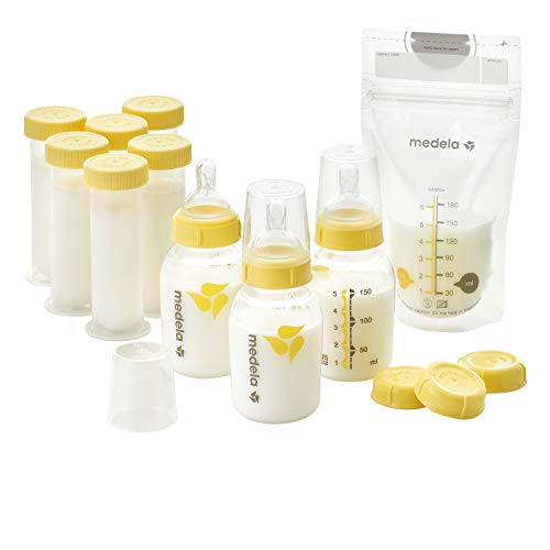 Medela Breastfeeding Gift Set, Breast Milk Storage System; Bottles, Nipples, Travel Caps, Breastmilk Storage Bags and More, Made Without BPA from AmazonUs/MEFJY