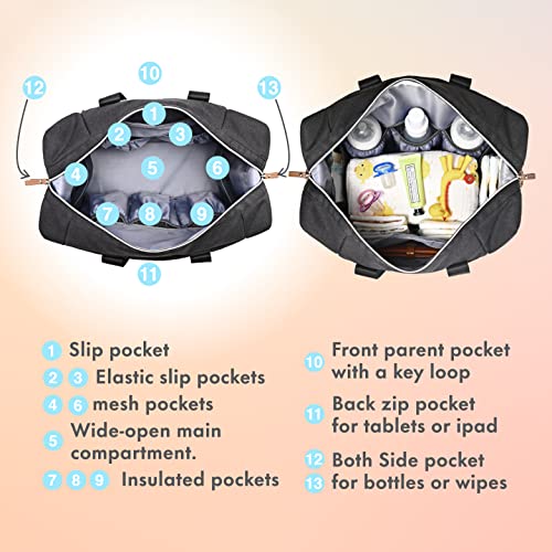 Dikaslon Diaper Bag Tote with Pacifier Case and Changing Pad, Large Travel Diaper Tote for Mom and Dad, Multifunction Baby Bag for Boys and Girls, Black from Dikaslon