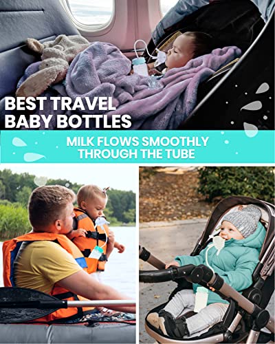 Skywin 2 Pack Self Feeding Baby Bottle, Bottle Holder for Baby, Baby Bottle with Straw, Anti Colic, for Convenient Feeding from Skywin