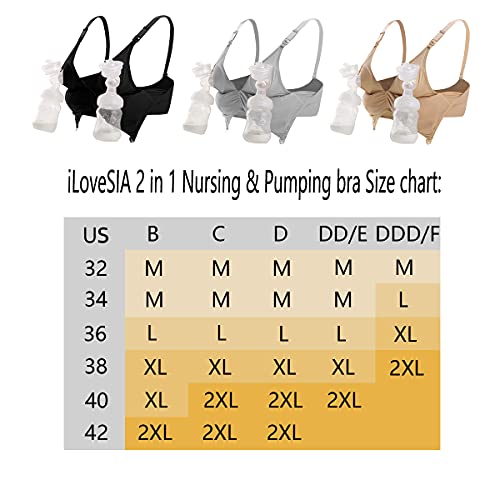 iloveSIA 2 in 1Nursing & Pumping Bra Breastfeeding-Pumps Bra Grey Size XL from 