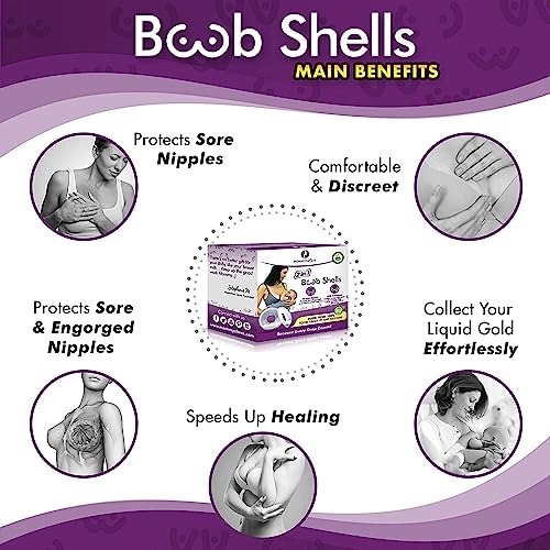 Breast Shell & Milk Catcher for Breastfeeding Relief (2 in 1) Protect Cracked, Sore, Engorged Nipples & Collect Breast Milk Leaks During The Day, While Nursing or Pumping (2 Pack) from Mommyz Love, Inc