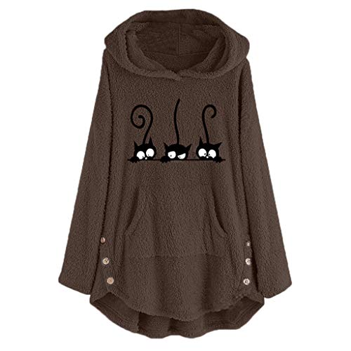 ZJRXM Women's Long Sleeve Cat Printed Hoodies Pullover Fall Winter Fuzzy Fleece Cute Jumper Sweatshirt for Teen Girls Brown from ZJRXM