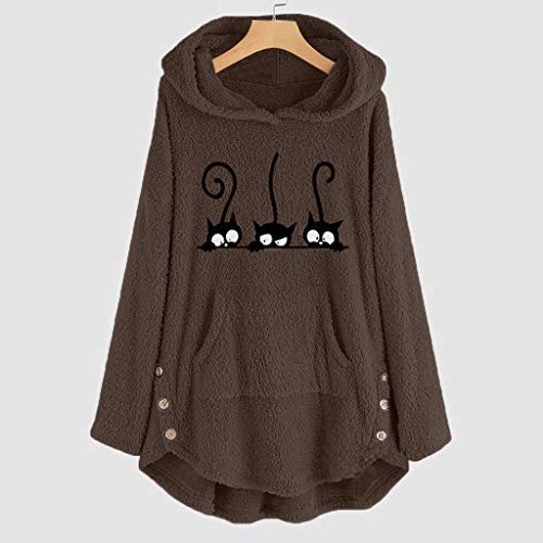 ZJRXM Women's Long Sleeve Cat Printed Hoodies Pullover Fall Winter Fuzzy Fleece Cute Jumper Sweatshirt for Teen Girls Brown from ZJRXM