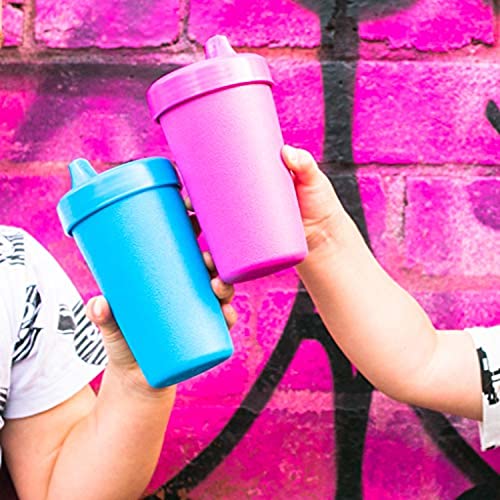 Re-Play Made in USA 2pk Toddler Feeding No Spill Sippy Cups | 1 Piece Silicone Easy Clean Valves | Eco Friendly Heavyweight Recycled Milk Jugs are Virtually Indestructible | Bright Pink/Sky Blue from Re-Think It Inc.