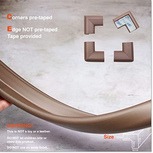 Edge Corner Protector Baby Proofing (Large 15ft Edge 4 Corners) - RovingCove Hefty-Fit Heavy-Duty, Soft NBR Rubber Foam, Furniture Fireplace Safety Corner Edge Bumper Guard, 3M Adhesive, Coffee Brown from Mayapple Baby