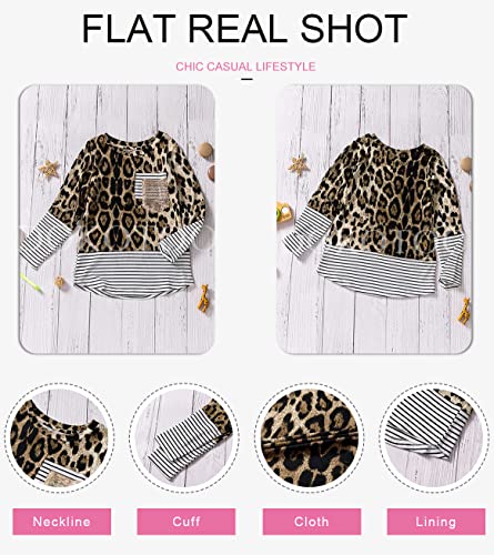 Dokotoo Girls Long Sleeve Sweatshirts Striped Leopard Camouflage Sweatshirt Sequin Pocket Pullover Shirts Tops for Teen Girls Leopard Size 6-7 by 