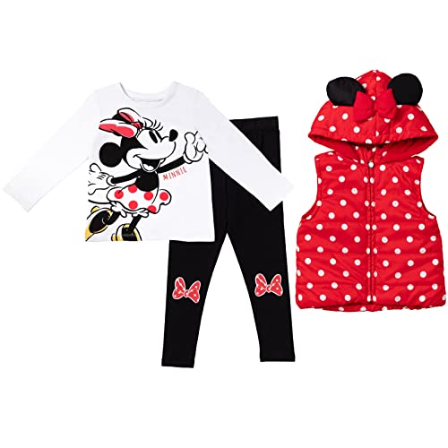 Disney Minnie Mouse Toddler Girls Vest Long Sleeve Shirt and Legging Set Red 3T from Bentex Group, Inc.