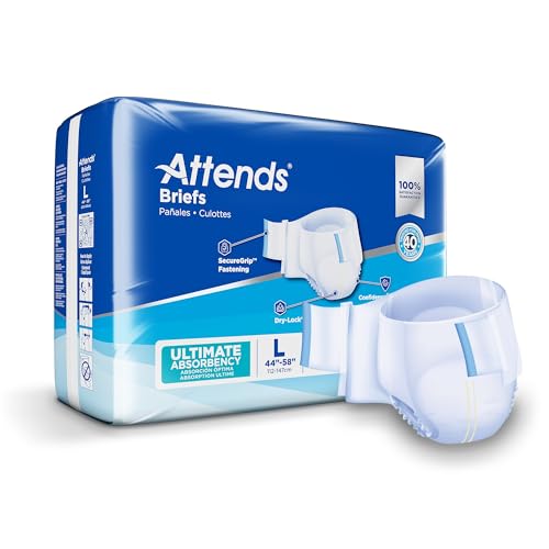Attends Advanced Briefs with Advanced Dry-Lock Technology for Adult Incontinence Care, Large, Unisex, 24 Count (Pack of 3) by Attends