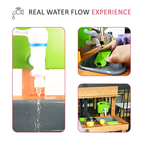 AOPARTS Kids Wooden Kitchen Play-Set, Outdoor Mud Kitchen Pretend Play with Kitchenware, Faucet, for Kids 3+ Years Old, Backyard Kids Play - CPC Certificate, MZCF by AOPEC