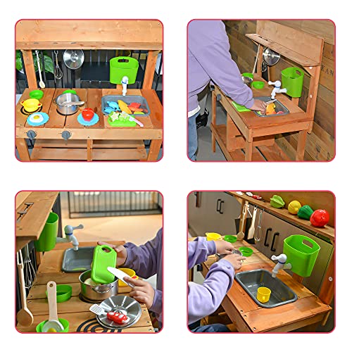 AOPARTS Kids Wooden Kitchen Play-Set, Outdoor Mud Kitchen Pretend Play with Kitchenware, Faucet, for Kids 3+ Years Old, Backyard Kids Play - CPC Certificate, MZCF by AOPEC
